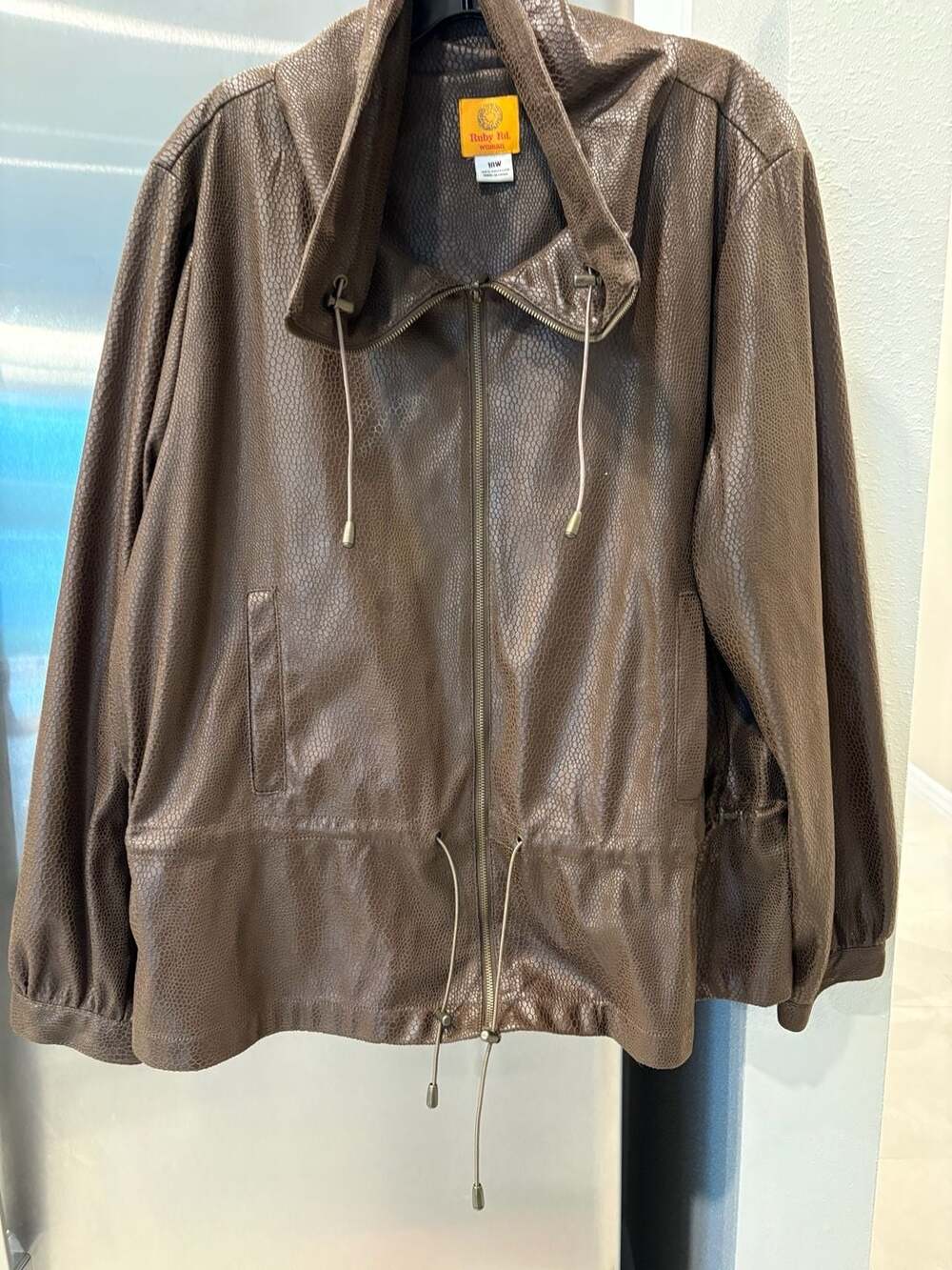 Ruby Rd. Woman Brown Faux Snake Skin Zip Up Hooded Jacket Size 18W